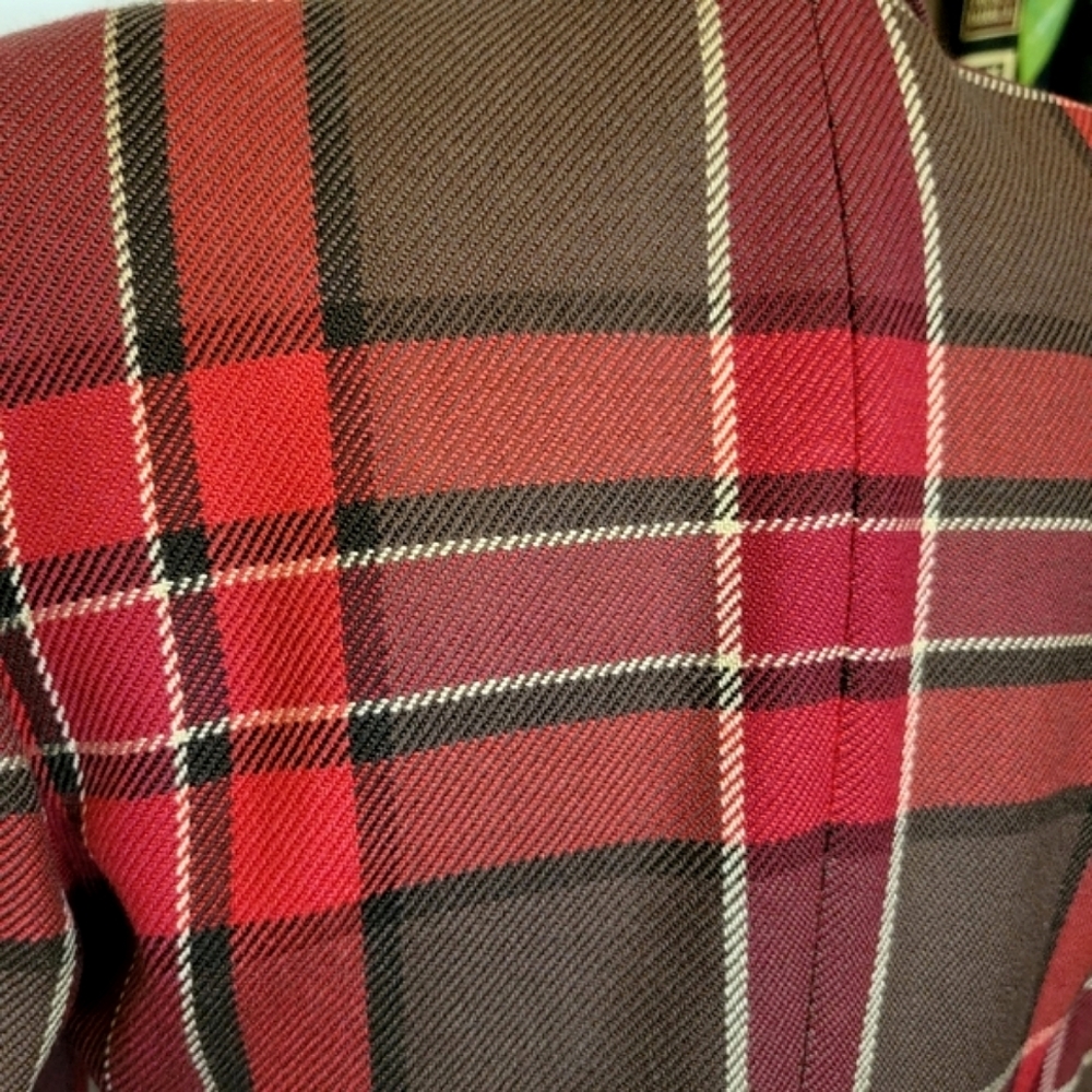 EUC Linda Allard Wool Cashmere Blend Red Plaid Suit Blazer‎ Coat Jacket Size 4 - Picture 3 of 11